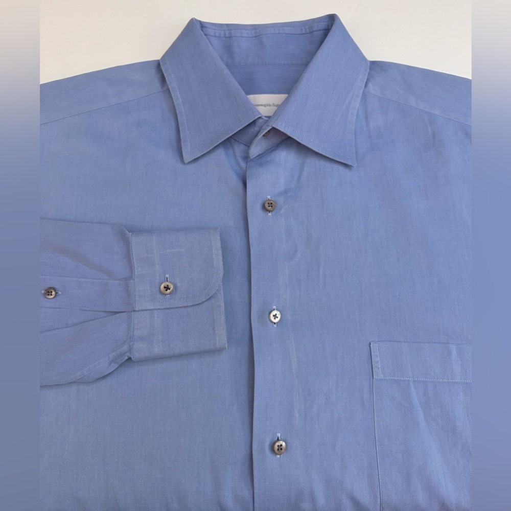 ERMENEGILDO ZEGNA Comfort Fit Shirt Men’s 43/17 Button Up Cotton Blue Preppy EUC